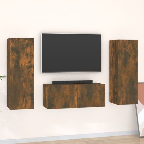 Ensemble de meubles TV 3 pcs-Banc TV-Meuble Télé Chêne fumé Bois d'ingénierie 384281 (1/5)