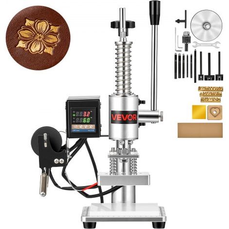 Presse de Découpe Chauffante pour Cuir Plaque 10x10 cm Pression 160kg,Machine à Découper avec Commande Numérique Température,Course 40 mm,Fixation par Mandrin,pour Estampage et Poinçonnage (1/3)