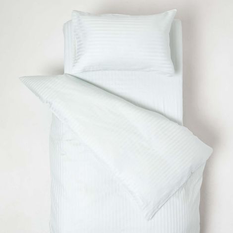 HOMESCAPES Blue Cotton Stripe Cot Bed Duvet Cover Set 330 Thread Count - Blue