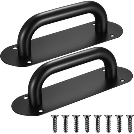 Sollbry 2 Pcs noir Poignée de Porte Coulissante, Poignées de Porte à Pousser en Acier Inoxydable, Traction de Poignée d'Armoire avec Plaque Arrière pour les Portes de Grange Placard Jardin(200x 65mm/O (1/5)