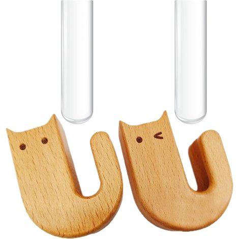 [JAMAIS UTILISÉ]Aimants Chats - Vase Magnétique pour Réfrigérateur - Vase Magnétique Bois Mignon avec Tube Verre Décoratif pour Maison Bureau Décoration Fleur (1/5)