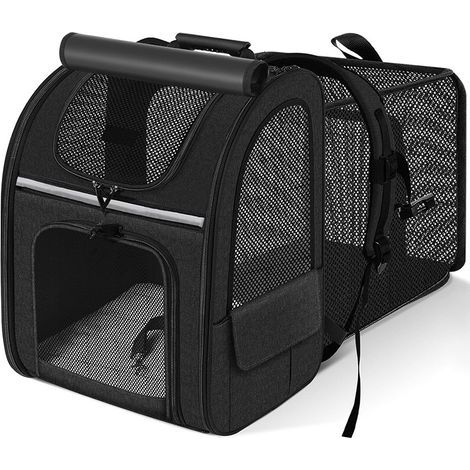 Sac de transport extensible pour chat, convient aux petits chiens, sac à dos respirant pour chat, avec matelas moelleux, dimensions déplié : 62 cm x 34 cm x 43 cm (1/5)