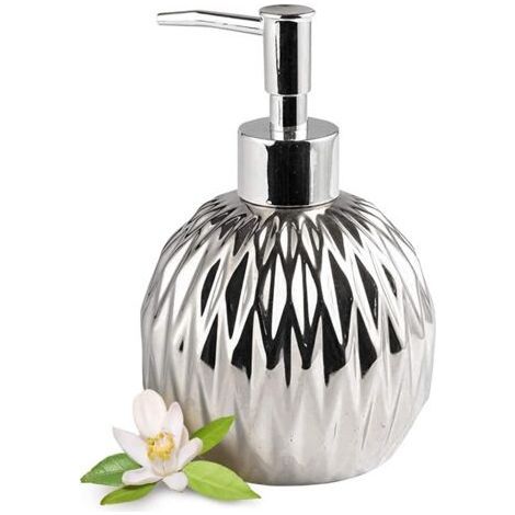 Distributeur de savon en céramique argentée - Style ferme moderne - Pour salle de bain élégante, hôtel, décor de cuisine - Argent (1/4)