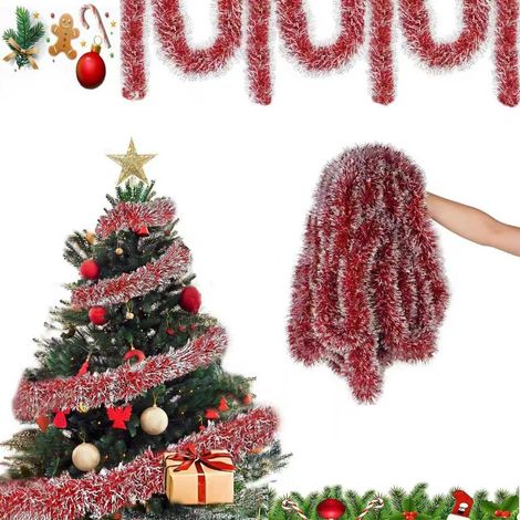 10 Mètres Guirlande Noel,Guirlande Sapin Artificiel Noë,Decoration Noel Interieur Maison,pour escalier, cheminée et fête (Rouge) (1/5)
