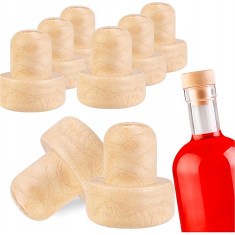10 tapones de corcho sintéticos de 21,5 mm con forma de seta para botellas de vino y licores.