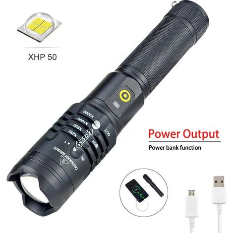 Torche LED Ultra Puissante 10000 Lumens: Une torche militaire tactique incontournable avec recharge USB, 5 modes et étanche IPX4. (1/4)