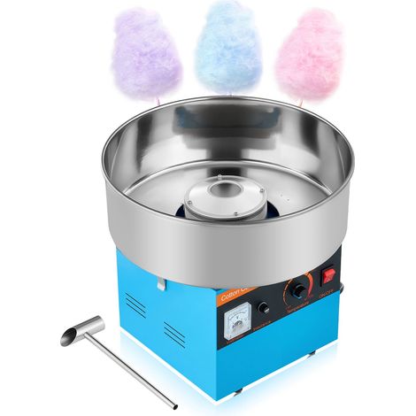 Machine à Barbe à Papa Électrique 1000 W, Appareil à Barbe à Papa avec Bol en Acier Inoxydable de 38 cm et Cuillère à Sucre, Nettoyage Facile, pour Faire des Bonbons, Fêtes Anniversaires, Bleu