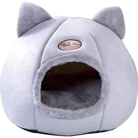 Nid De Chat - Grotte Pour Chat Antidérapante - Lit Fermé Pliable En Fibres Douces Et Respirantes - 32 X 32 X 35 Cm - Gris (1/4)
