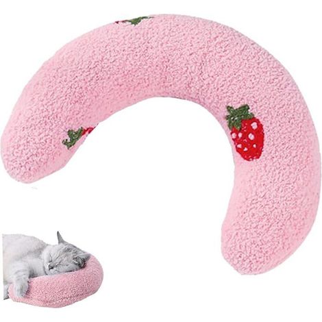 Petit coussin moelleux pour chats et chiens, jouet apaisant en forme de U, améliore le sommeil, lavable (rose) (1/5)