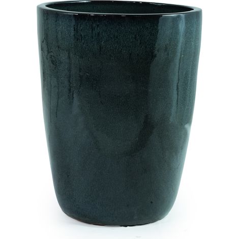 Großer Einzel-Keramik Pflanztopf Ø38,5 cm Höhe 49,5 cm, glänzendes Moosgrün-Verlaufsglasur mit natürlichen Laufmustern, atmungsaktiv, frostsicher, mit Ablauflöchern für Innen, Balkon und Garten (1/5)
