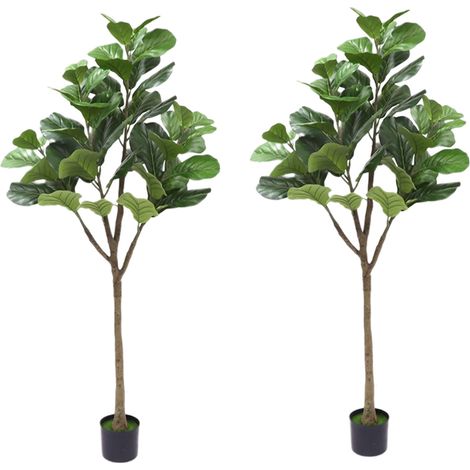 2 PièCes Figuier artificiel 180cm, Figuier artificiel avec pot de fleurs noir, Plante de sol en pot, Figuier artificiel pour la maison, le bureau, le salon, décoration, Vert (1/5)