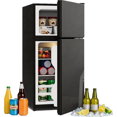 Mini réfrigérateur 60 L congélateur 22 L porte vitrée LED réglage température silencieux étagères verre amovibles cuisine bureau salon design compact moderne