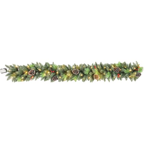 HOMCOM Festone Natalizio 180cm Innevato, 30 Luci, Pigne e Bacche per Interni (1/5)