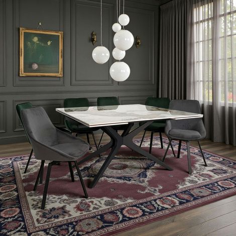 Table carrée céramique effet marbre blanc 140-220 cm LOMBARDIE
