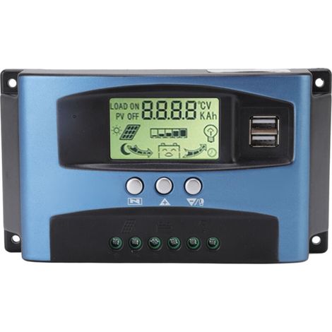 Solar Charge Controller, Large LCD Screen 12V 24V Dual USB Solar Panel Charge Controller with Multiple Protections, Intelligent Solar Panel and Battery Regulator (100A) (1/5)