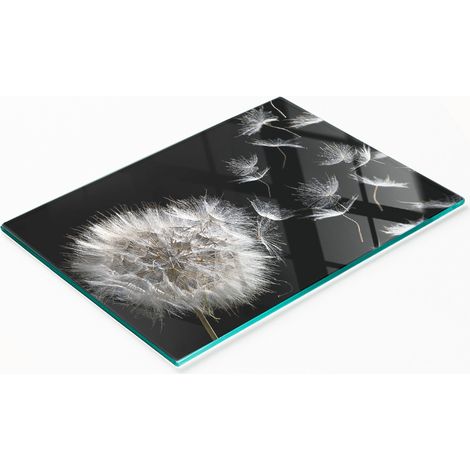 Tabla de cortar decorativa de vidrio templado para cocina, dise帽o de diente de le贸n, 80x52 cm. (1/5)