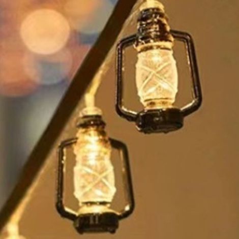 Schwarze LED-Lichterkette, Mini-Retro-Öllampen aus wasserdichtem Kunststoff, energiesparend, warmweißes Licht für Camping, 1,5 Meter, 10 Lichter. (1/5)