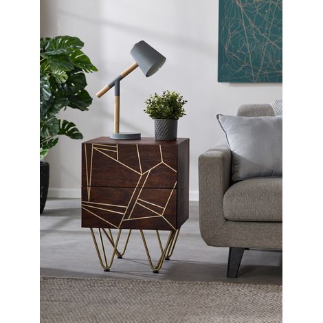 Dark Gold 2 Drawer Side Table - Solid Mango Wood - L40 x W45 x H60 cm (1/4)