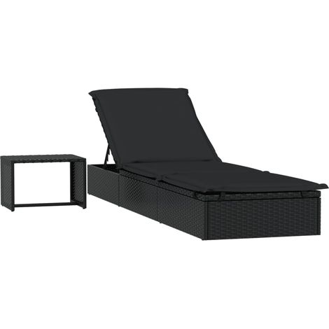 Lettino prendisole con tavolo resina intrecciata nera 020012207