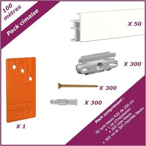 100 mètres Blanc mat : Pack économique cimaise Newly R20 (rails et fixations) (1/5)