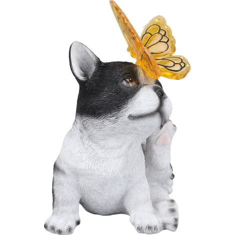 Ortviai Statue de chien solaire décoratif pour extérieur en résine résistant aux intempéries, lumière changeante