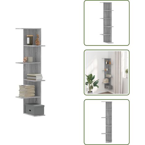 Wand-Eckregal Grau Sonoma 36,5x36,5x140 cm Holzwerkstoff - Wand Regal - Eckschrank - Regal Grau - Holzwerkstoff Regal - Wohnzimmer Möbel (1/5)