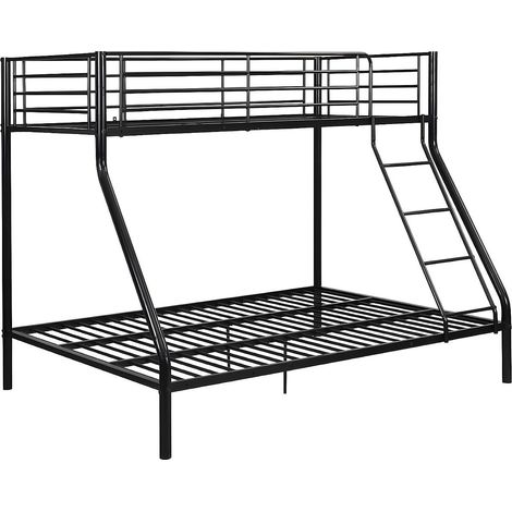 Vente-Unique – Lit superposé ELEVATIO IV 90x190 et 140x190 cm – Structure en acier noir – 3 places – Avec sommiers inclus – Charge maximale 240 kg (1/4)