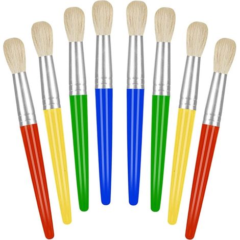 Irovami Pinceaux enfants 8 ronds – poils doux, manches colorés, maternelle (1/5)