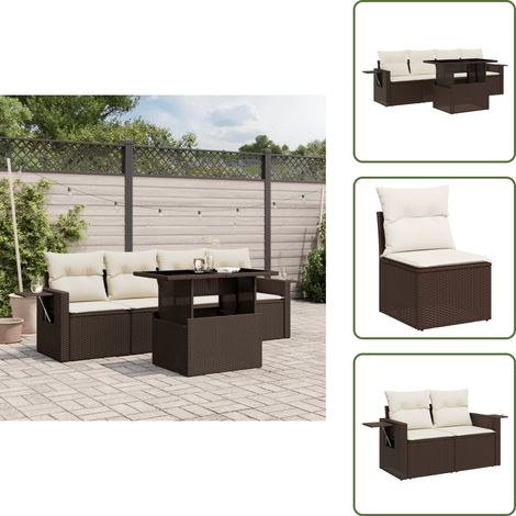 Salon de jardin avec coussins 5 pcs marron résine tressée - Ensemble Salon De Jardin - Meuble Extérieur - Résine Tressée - Mobilier De Jardin - Table Extensible (1/5)