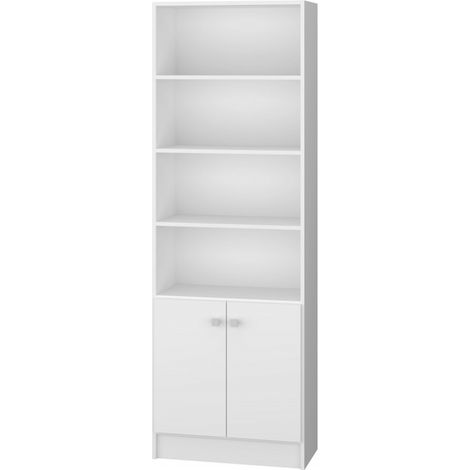 Bibliothèque 2 Portes Blanche 5 Niches L 61.5 H 182.5 P 30.5 cm (1/5)