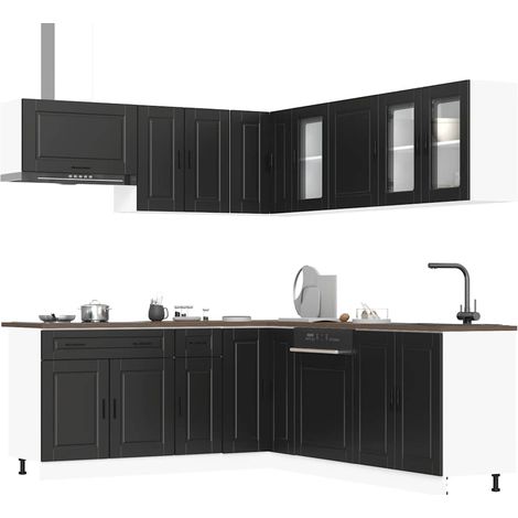 11-tlg. Küchenschrank-Set Porto Schwarz Holzwerkstoff
