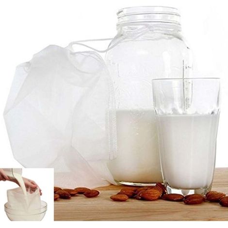 Feinmaschige Fruchtmilchbeutel – 25 x 30 cm – 100 % natürliche Baumwolle – Für selbstgemachte pflanzliche Milch und Eiskaffee – 2 Stück (1/5)