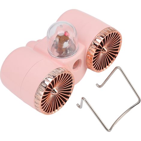 Ventilateur de bureau USB à double pale, motif ours, 3 vitesses, ventilation puissante, chargement USB, veilleuse, rose. Idéal pour la maison, le bureau ou une chambre d'étudiant. (1/5)