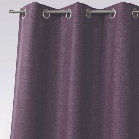 Rideau toile uni aspect naturel Prune 140x260 cm