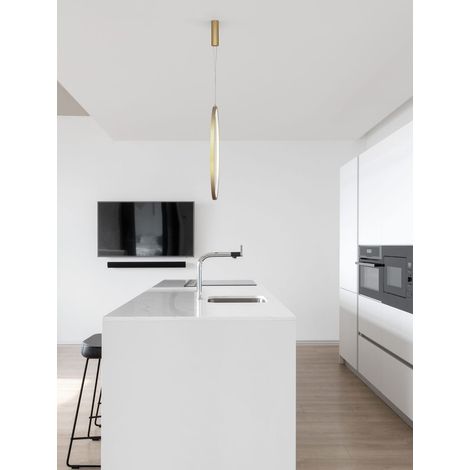 Lampada a sospensione LED Nova Luce Change alluminio dorato Ø 80,7 cm 48 W 3000 K altezza 200 cm dimmerabile per cucina (1/3)