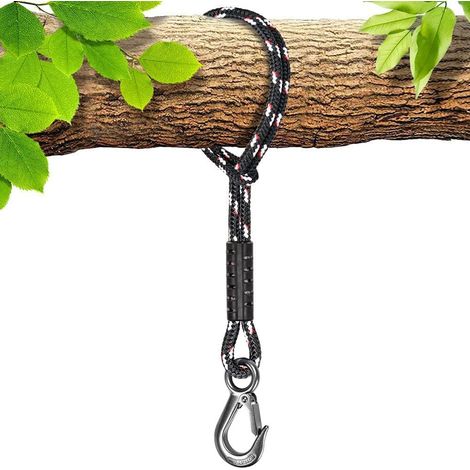 Corde de Hamac, 150cm Sangle de Balançoire avec Crochet (400lbs) Arbre Suspension Materiel en Polyester Fauteuil Suspendu Fixation Kit, Jusqu'à 2500lbs, 10mm de Diamètre, Noir (1/5)