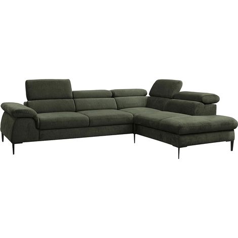 Grand canapé d'angle droit convertible en velours vert SEPINA de Pascal Morabito (1/5)