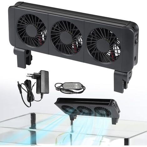9-W-Aquarienlüfter, 5 einstellbare Geschwindigkeiten, geräuscharm, Clip-Ventilator mit Timer für 60-cm-Aquarien, 3 Lüfterköpfe (1/5)