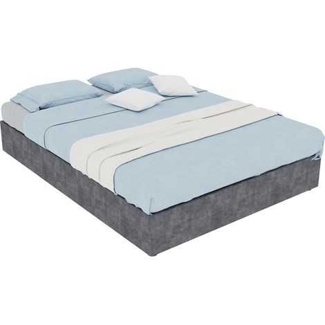 Cama abatible moderna gris 140 x 200 cm de tejido y metal con pistón de gas (1/5)