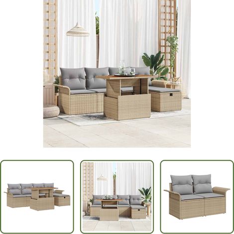 vidaXL Mobilier extérieur - Ensemble de canapé de jardin 6 pcs Beige polyrotin (1/5)