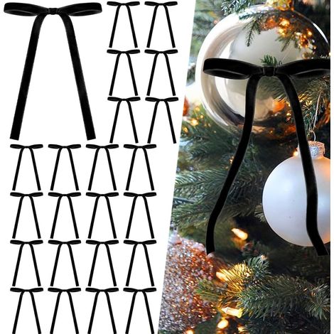 Set di 24 fiocchi natalizi rustici in velluto per alberi di Natale, ghirlande, decorazioni per interni ed esterni (nero) 12,7 x 17,8 cm