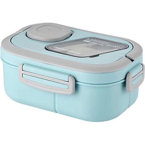 Adultes bento boîte repas récipient à salade coupelle à sauce réutilisable fourchette anti fuite multi compartiment bleu (1/5)