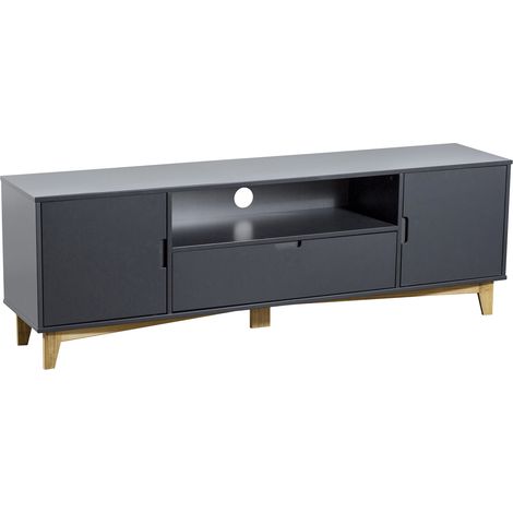 Meuble TV coloris Gris anthracite - longueur 160 x profondeur 35 x hauteur 42 cm -PEGANE-