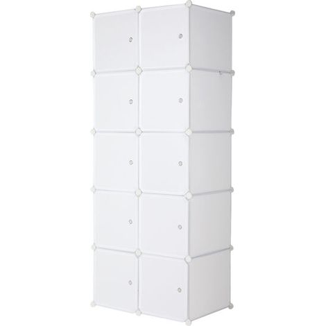 Armoire Penderie Modulable, 10 Cubes, Armoire Chambre, Étagère de Rangement avec Portes, pour Le Stockage de vêtements, Jouets, etc.. (Blanc, 7247177cm) (1/4)