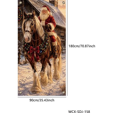 Décoration de porte de Noël 2026, rideau de porte extérieur, tissu à suspendre, bannière de porte - 30 x 180 cm (œillets + ruban) - PPO-13