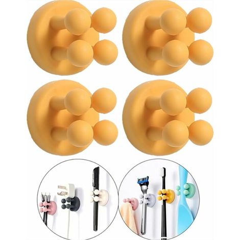 Supports de brosse à dents en silicone – 4 crochets de adhésifs fixés au mur pour suspendre, fonction pour cuisine, salle de bain (1/5)