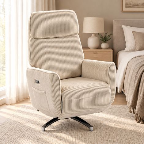 Fauteuil relax électrique pivotant 360°, double moteur, repose-pied, ivoire DESVIAE (1/5)