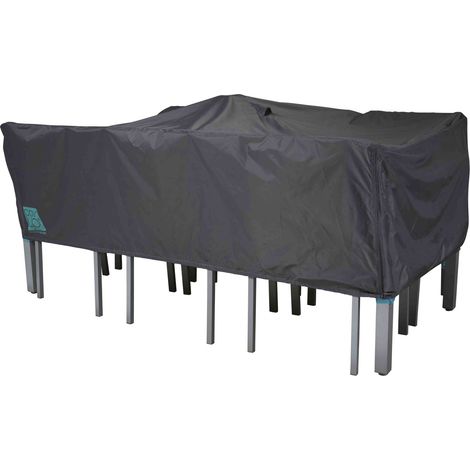 Oviala – Housse de table de jardin rectangulaire grise 200 x 130 cm – Housse imperméable avec système Pop'up – 2 aérateurs pour circulation d'air