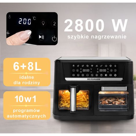 Freidora sin grasa BERGMANN YO, 2 c谩maras horizontales, 6 l + 8 l, 2800 W N (1/5)