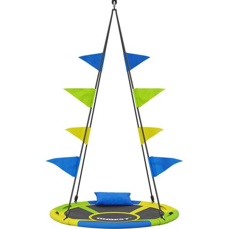 Balançoire Nid d'Oiseau 120 cm – Intérieur & Extérieur – Jusqu'à 250 kg avec fanions amovibles, coussin supplémentaire (1/5)